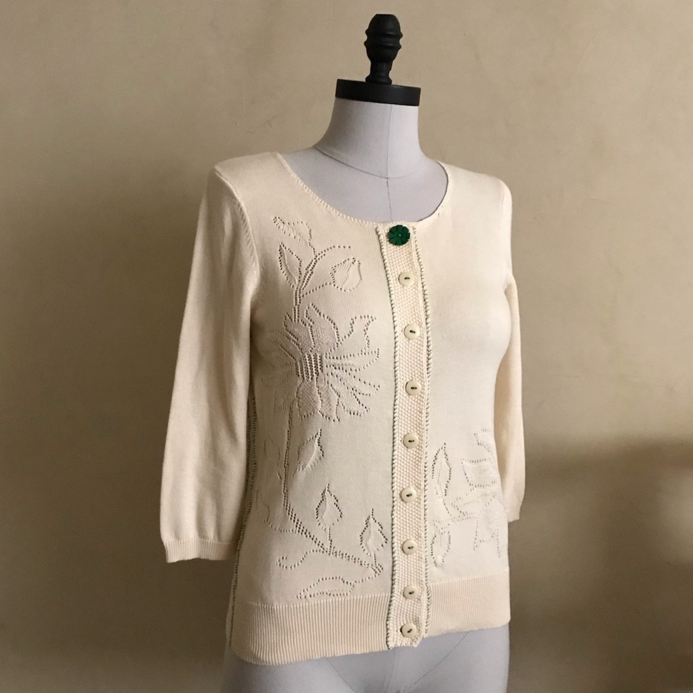 Anthropologie Field Flower Cream Cardigan
